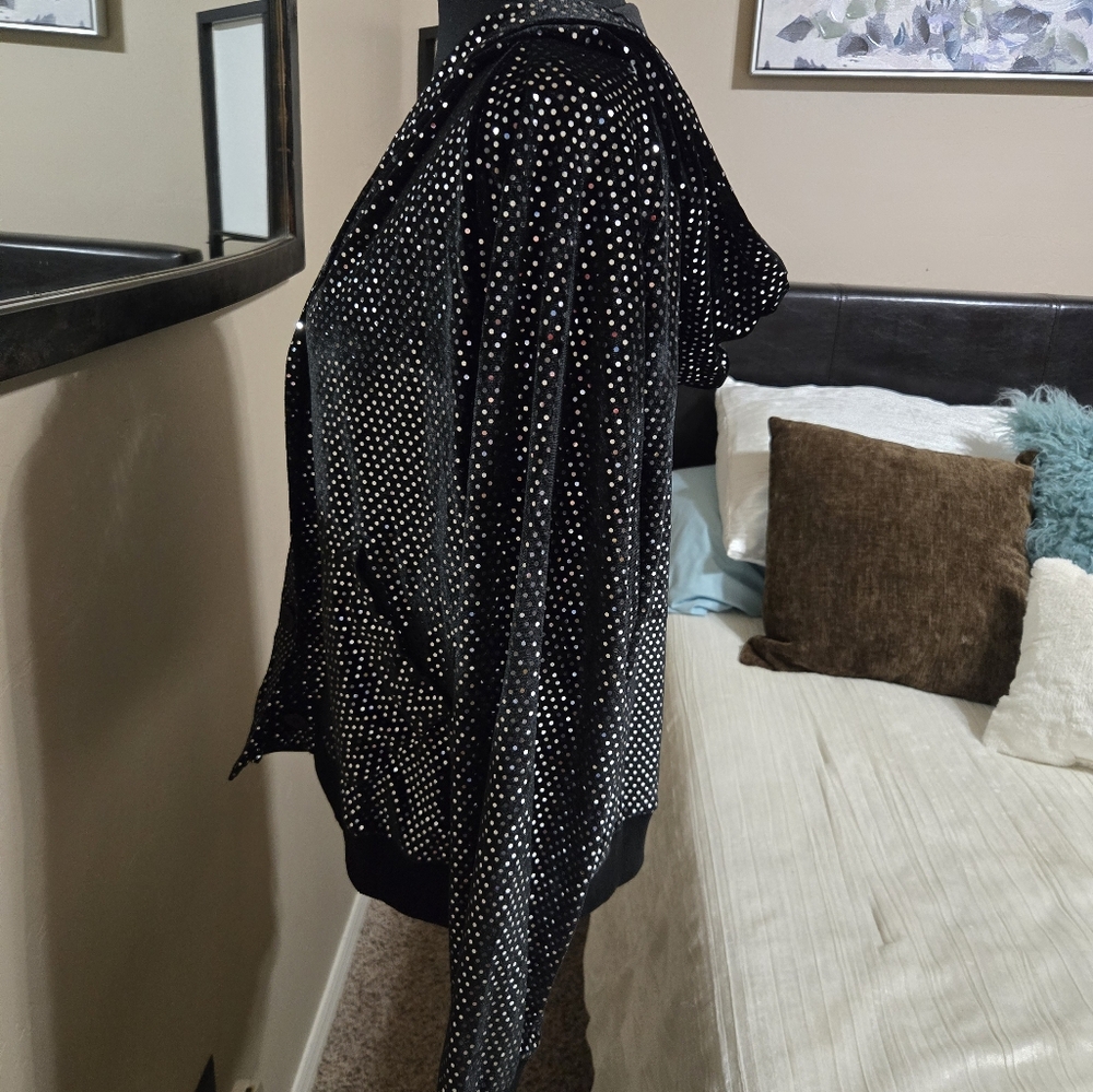 Black Sequin Button-Up Hoodie By Gogio NWT size L - Picture 3 of 7
